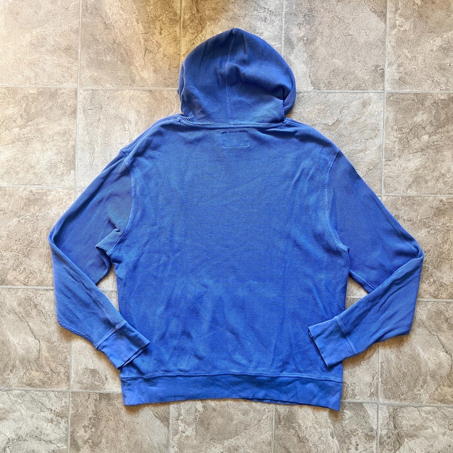 American Living Mens Waffle Knit Hooded Sweatshirt Size L Cornflower Blue Skater Classic