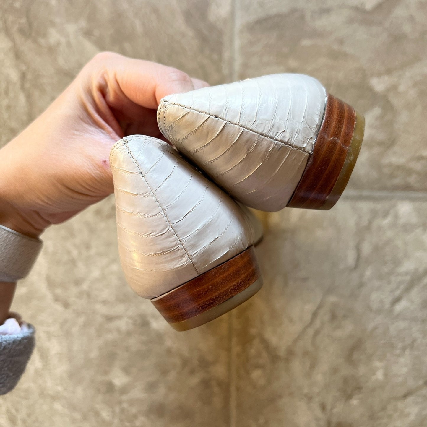 Vtg 90s Nordstrom Loafer Flats Ivory Crocodile Leather Old Money Preppy Classic