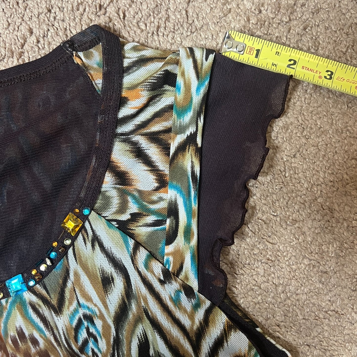 Vintage Y2K Tribal Top M Brown Geometric Rhinestones Fairy Whimsigoth Groovy