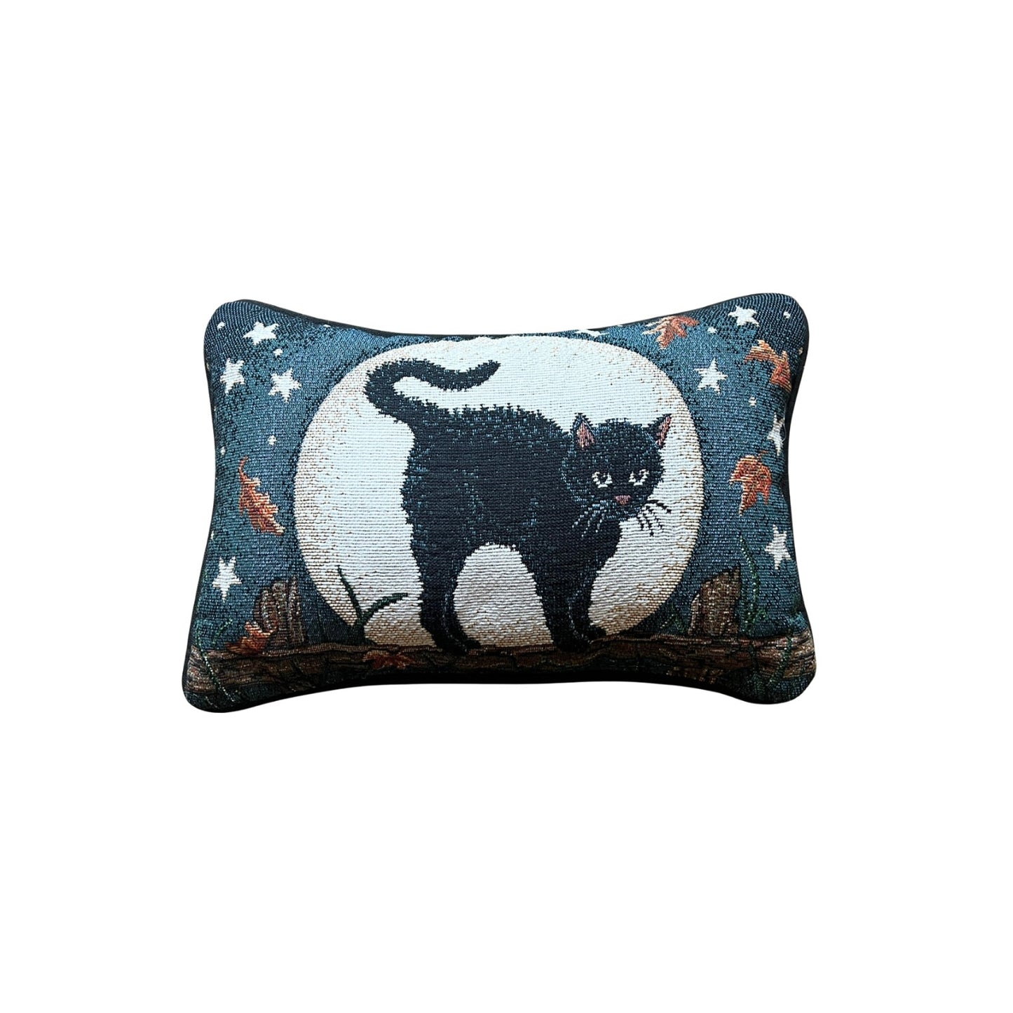 Vintage Halloween Black Cat Tapestry Throw Pillow Witchy Fall