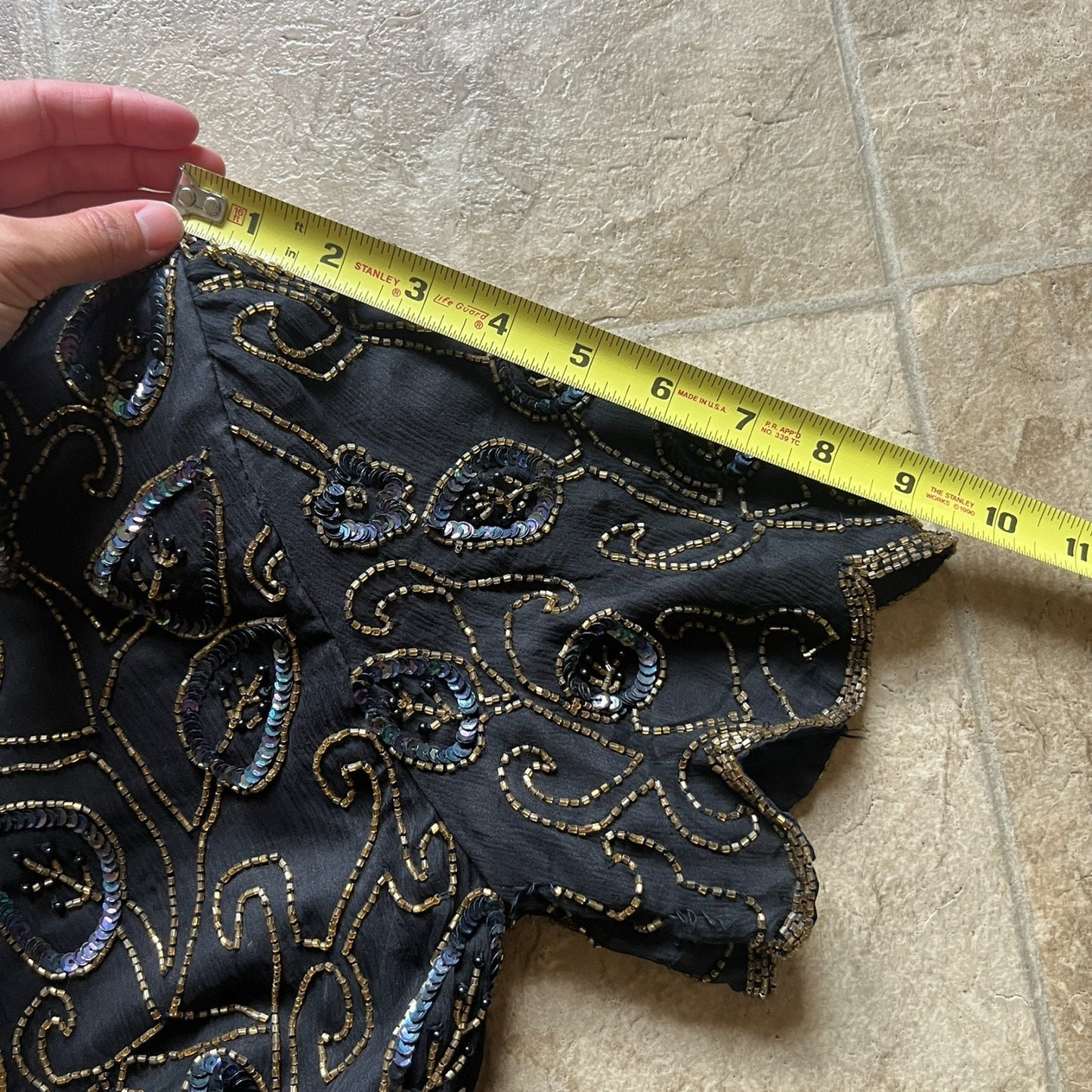 Vintage Womens 100% Silk Beaded Top L Holiday Whimsigoth Victorian Party Glam