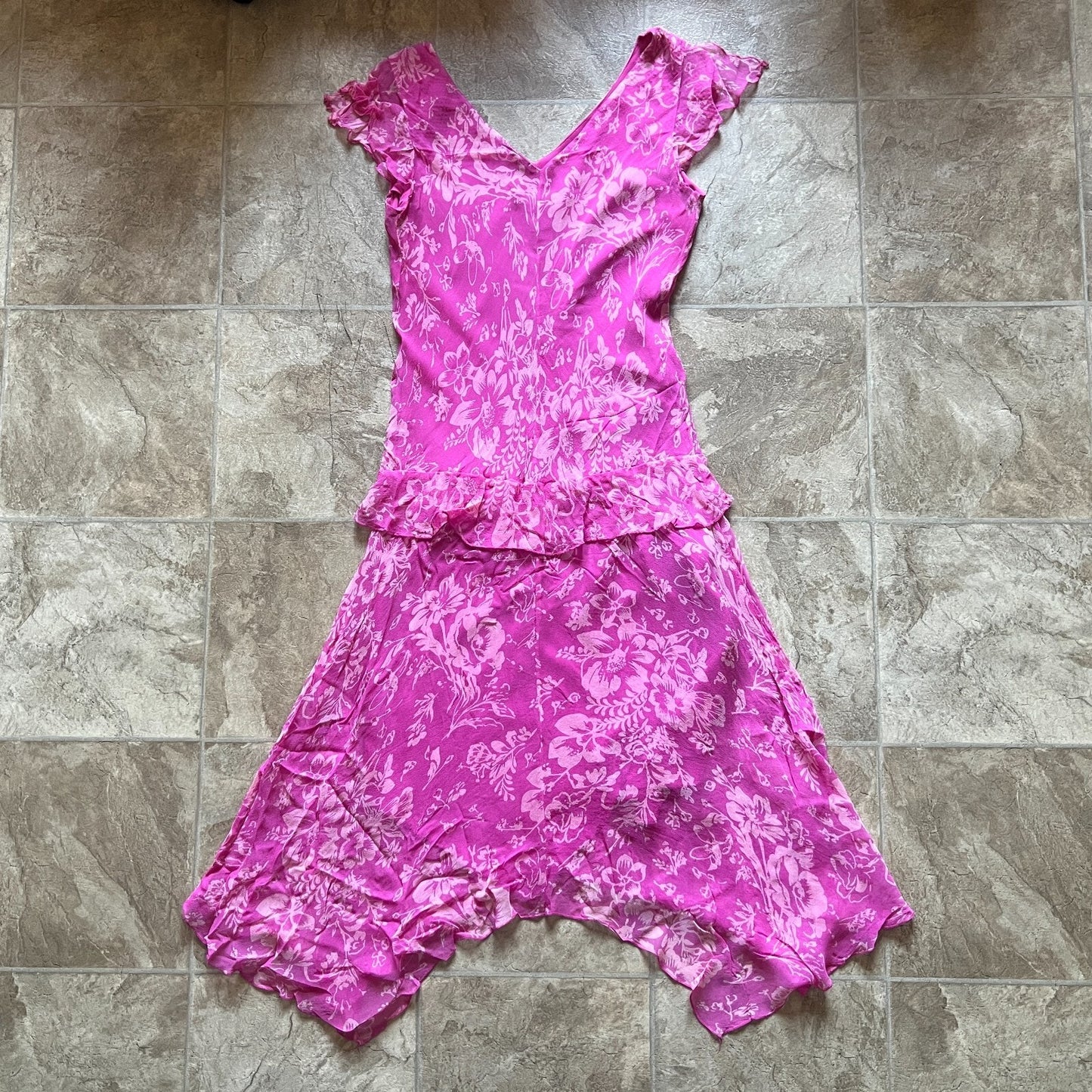 Vtg Y2K Jonathan Martin Midi Dress 100% Silk Floral Fairy Feminine Elle Woods