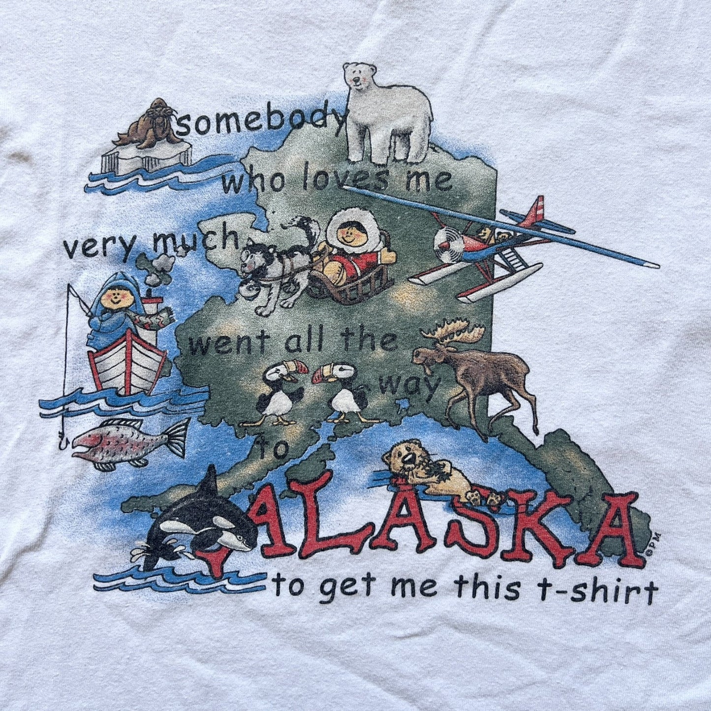 Vintage 90s Womens Alaska Destination Tourist Graphic T-Shirt Size M Vacation Retro Nature Animals Wilderness