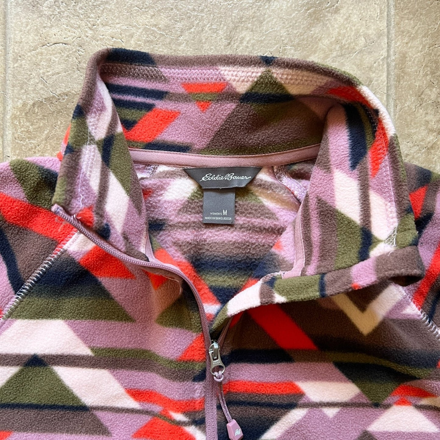 Eddie Bauer Womens Fleece 1/4 Zip Sweater Size M Multi-color Geometric Tribal Mountain Outdoor Hiking