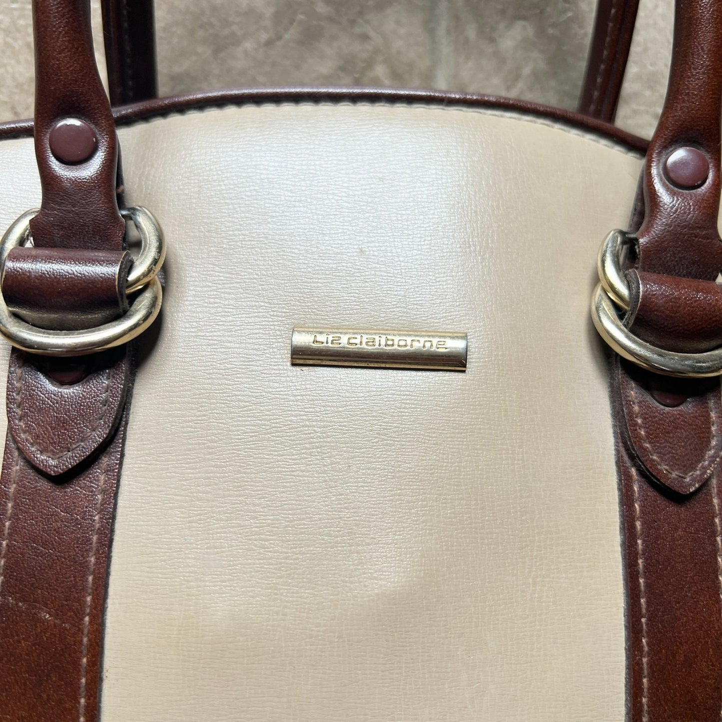 Vintage Liz Claiborne Womens Leather Handbag Tan Brown Full Zip Classic Timeless