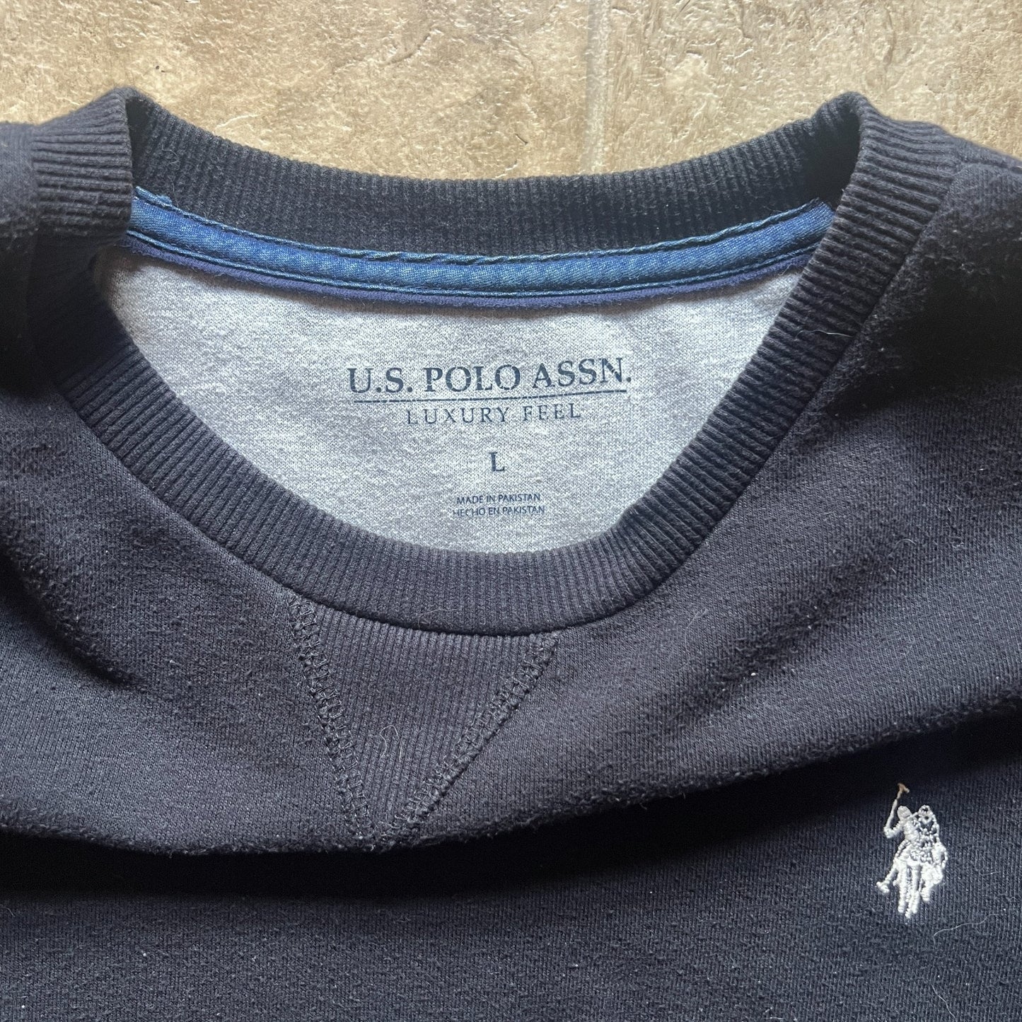 U.S. Polo Assn. Mens Pullover Sweatshirt Size L Luxury Feel Black White Embroidered Logo Grunge Goth
