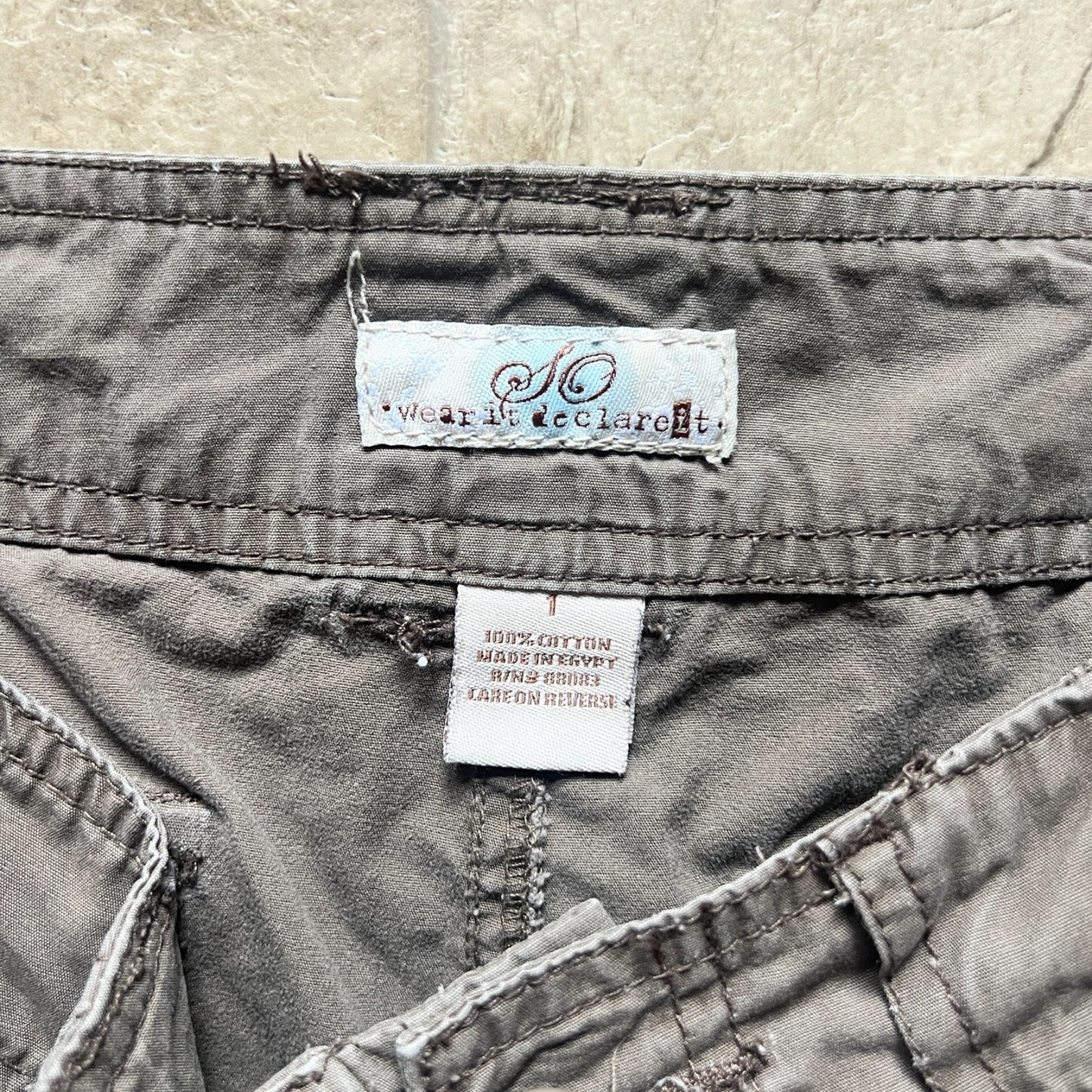 Vintage Y2K SO Wear It Declare It Womens Cargo Capri Pants Size 1 Taupe Brown Low Rise Grunge Skater