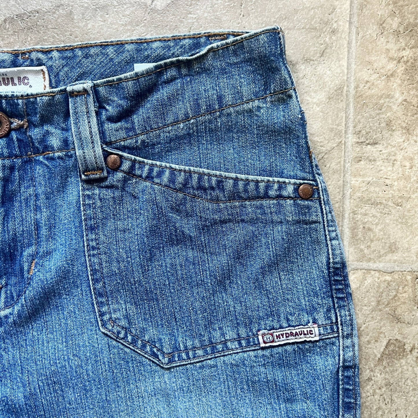 Vintage Y2K Hydraulic Womens Cargo Jeans Size 5/6 Medium Wash Wide Leg Grunge Utility