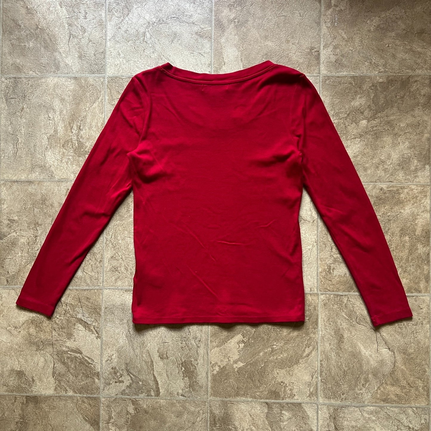 Vintage Lauren Ralph Lauren Womens Long Sleeve Shirt Size M Cherry Red Embroidered Logo Classic Preppy
