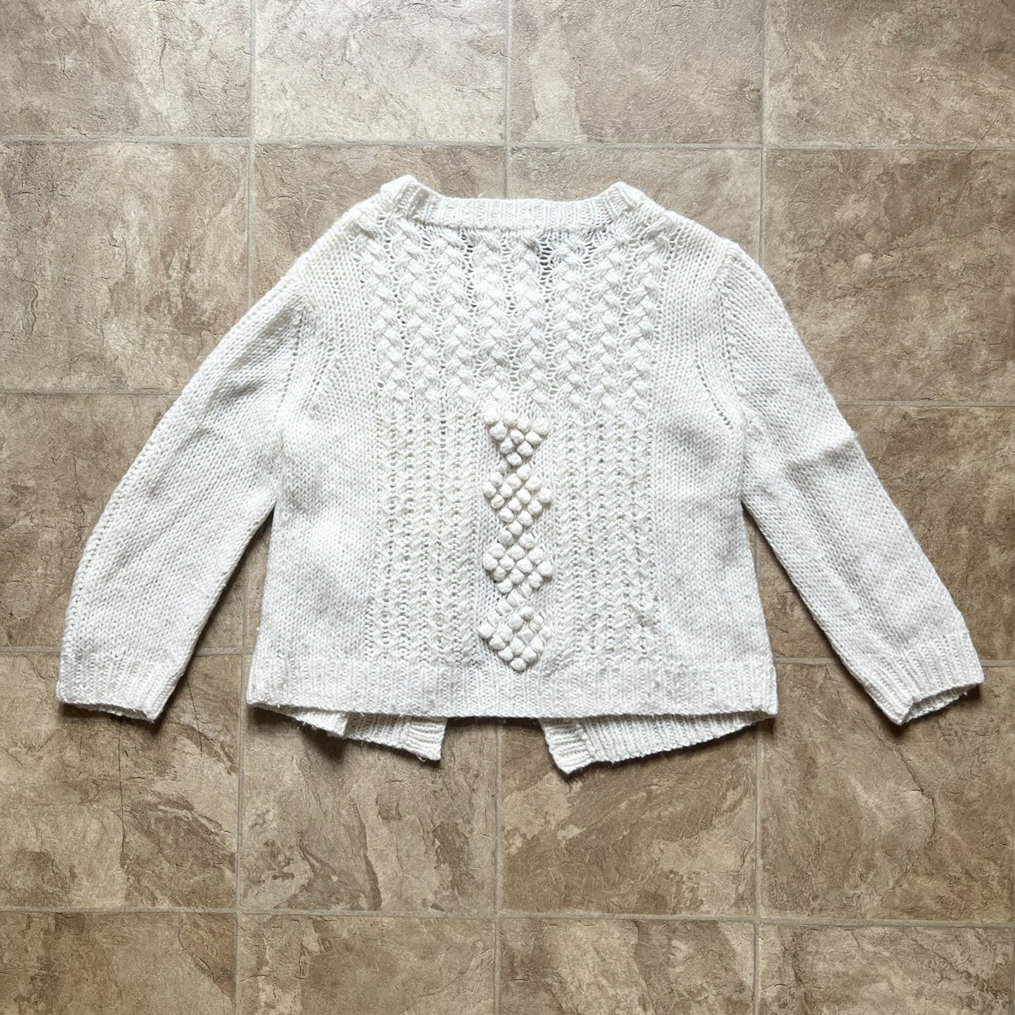 American Eagle Womens Cable Knit Sweater Cardian Size L Chunky Cream