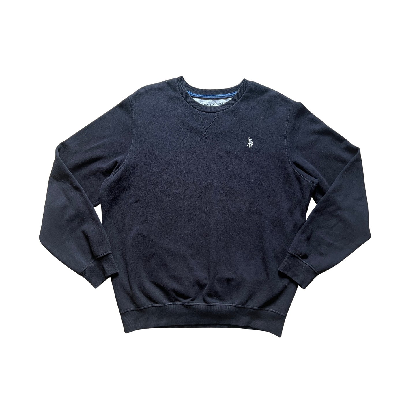 U.S. Polo Assn. Mens Pullover Sweatshirt Size L Luxury Feel Black White Embroidered Logo Grunge Goth