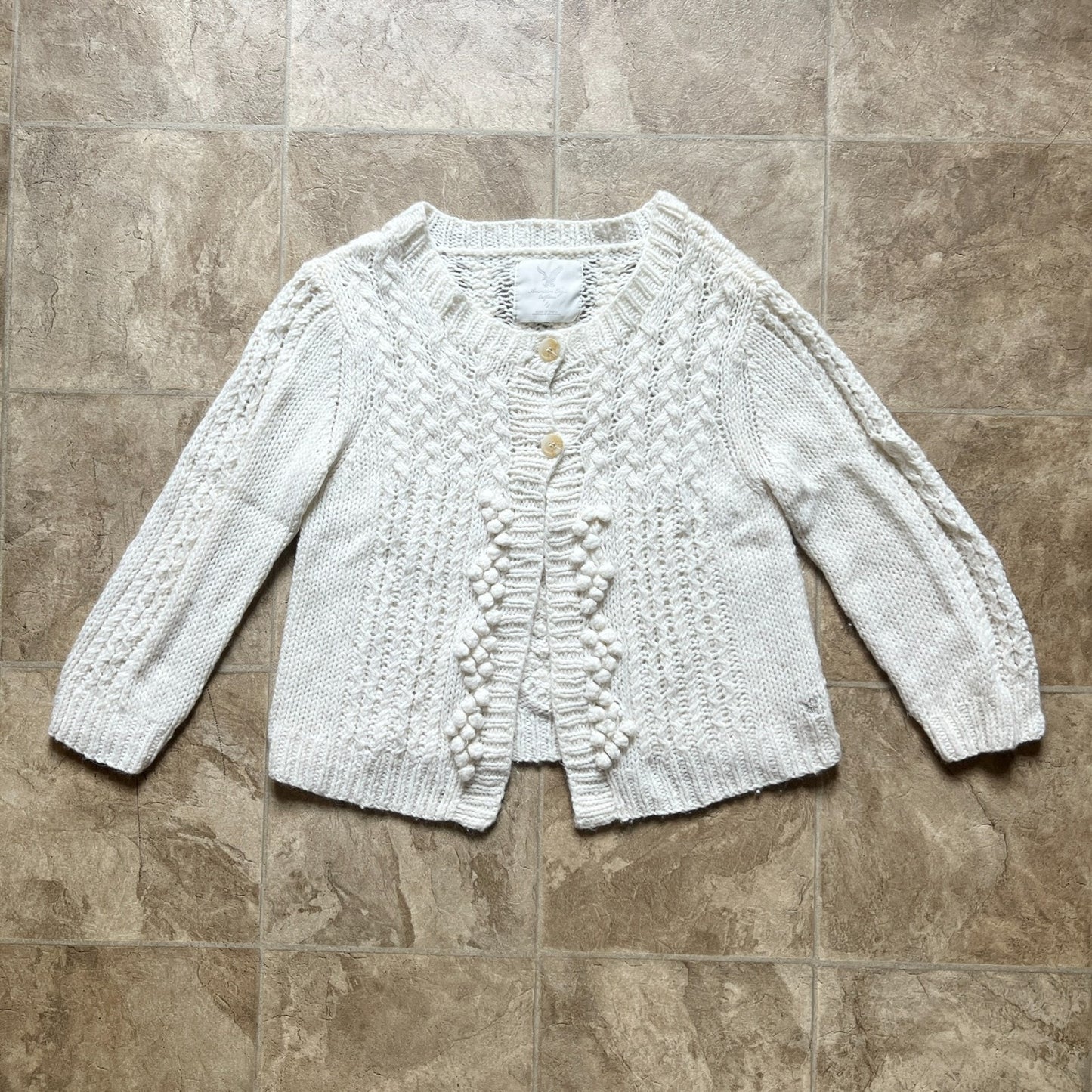 American Eagle Womens Cable Knit Sweater Cardian Size L Chunky Cream