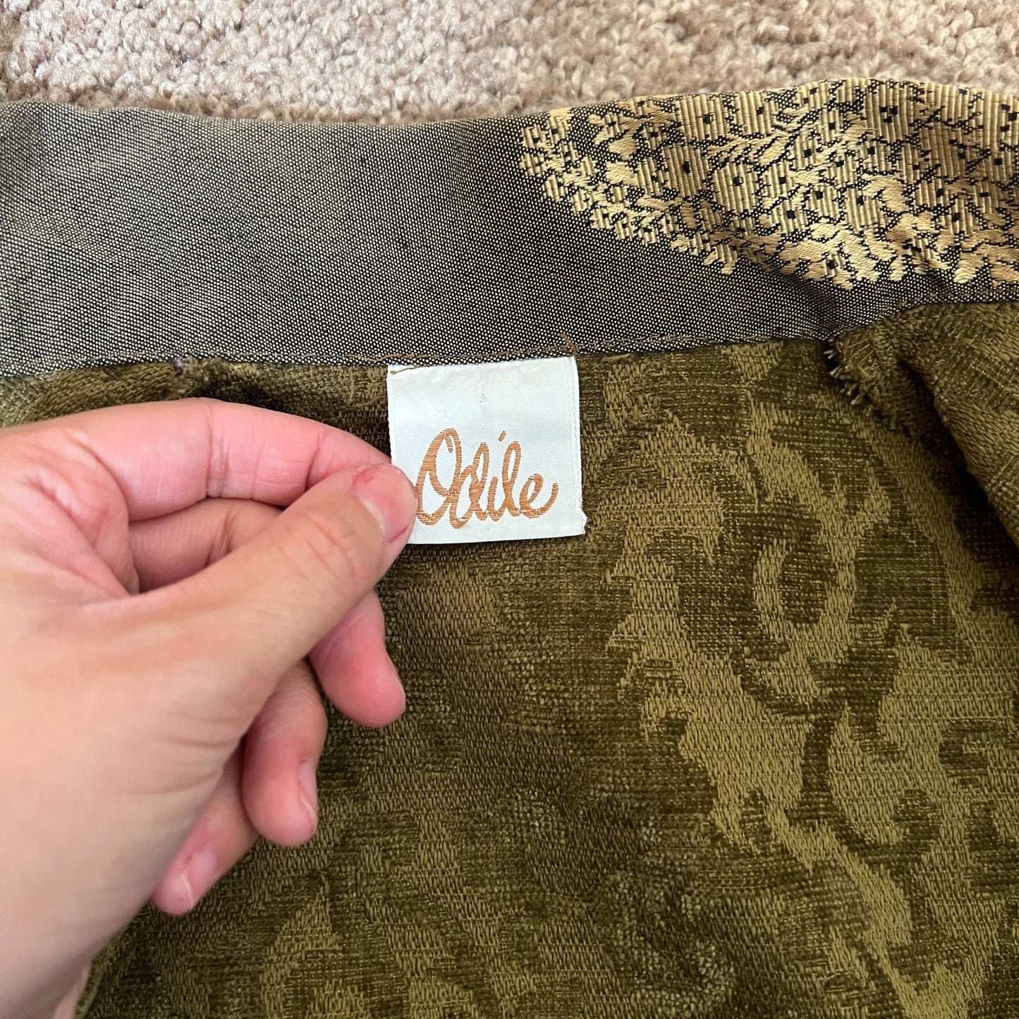 Odile Anthropologie Womens Tapestry Jacquard Jacket Size S Khaki Green Gold Vintage Inspired Artsy Eclectic Avant Garde
