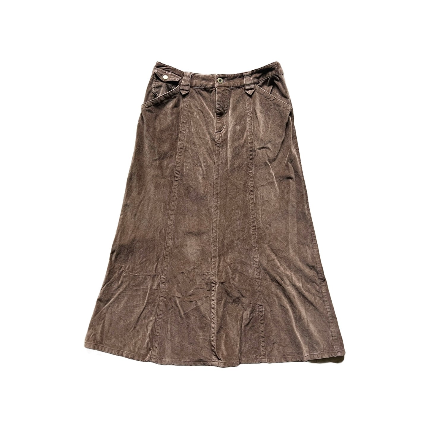 Eddie Bauer Womens Brown Corduroy Midi Long Skirt Size 2 Petite Whimsigoth Boho