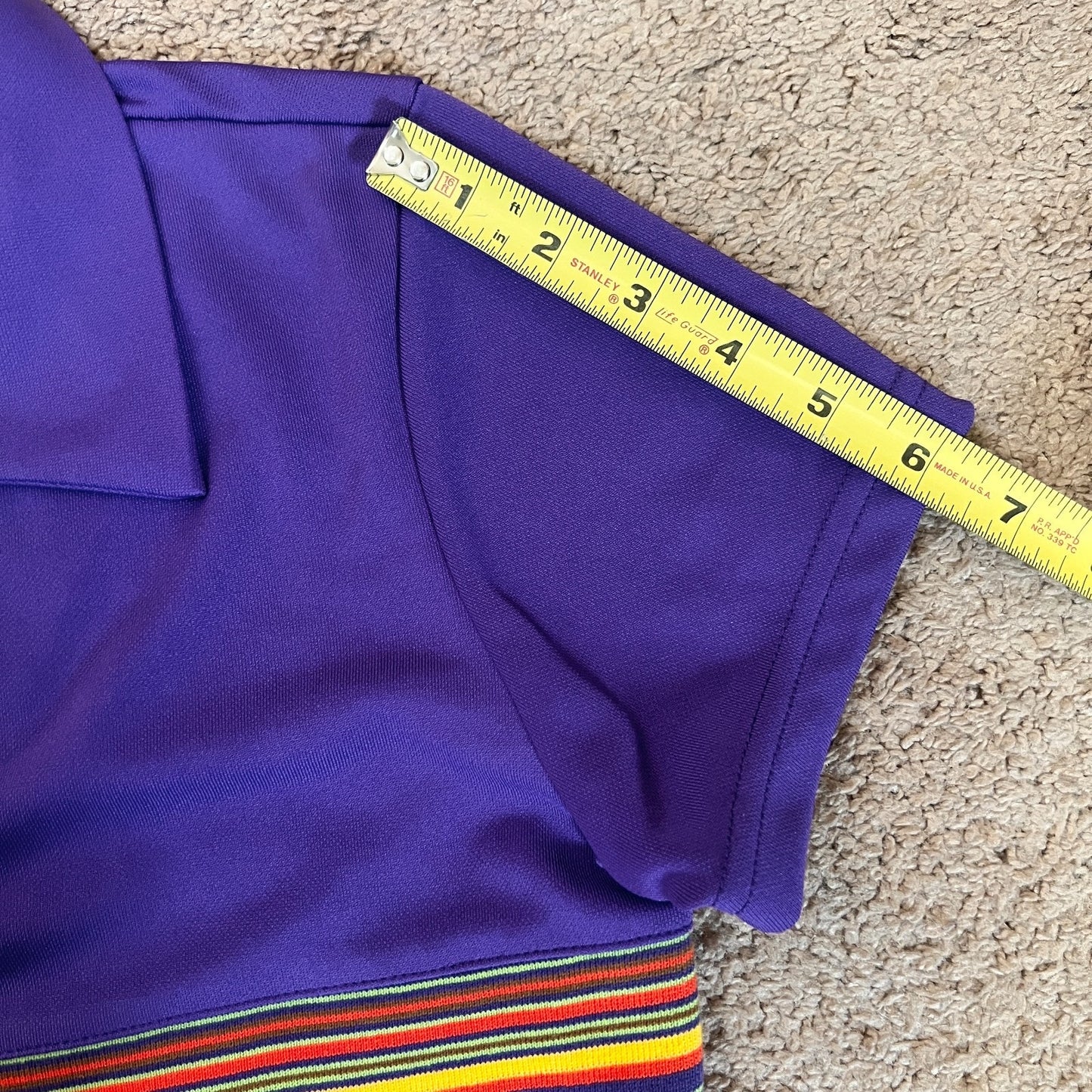 Vtg 90s Express Tricot Collared Polo Dress S Purple Rainbow Groovy Mod Sporty