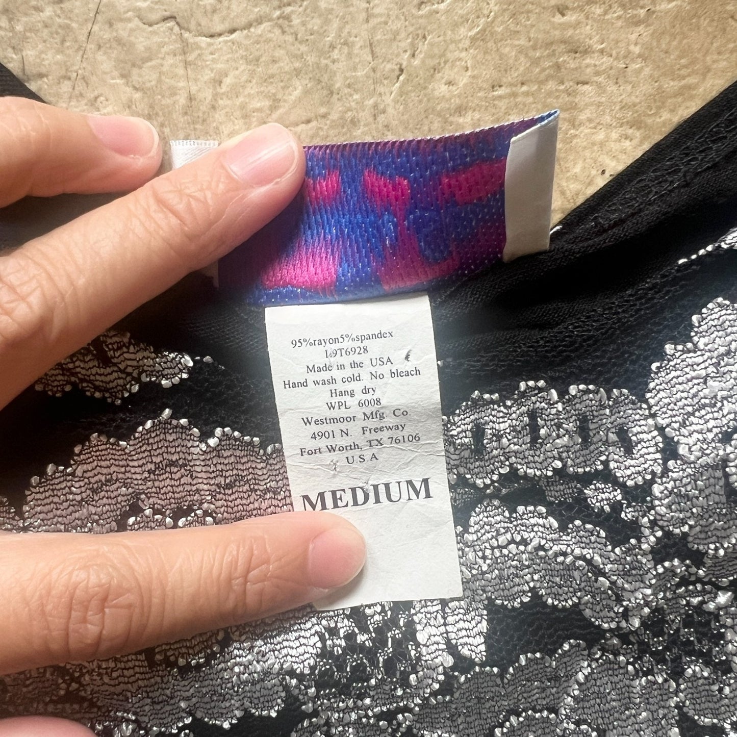Vtg Y2K Panhandle Slim Top M Black Silver Floral