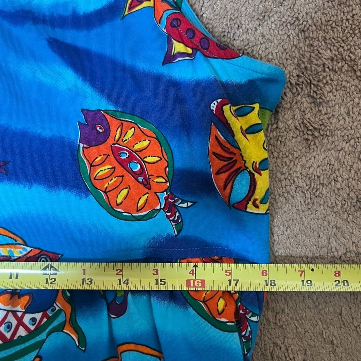 Vtg 90s Carole Little Fish Print Maxi Dress Multi-color Novelty Resort Tropical