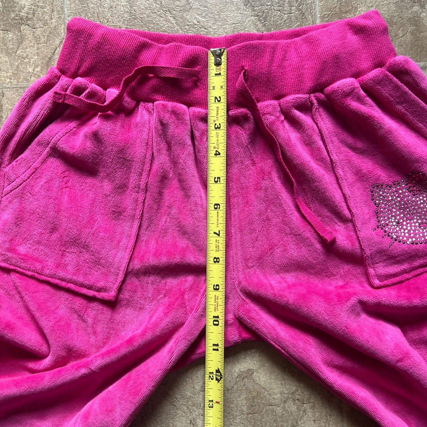 Hello Kitty Womens Tracksuit Pants Size S Hot Pink Velvet Rhinestone Baggy Y2K Kawaii