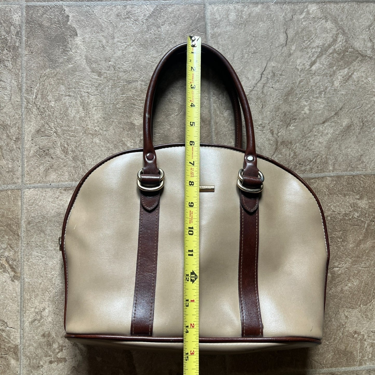 Vintage Liz Claiborne Womens Leather Handbag Tan Brown Full Zip Classic Timeless