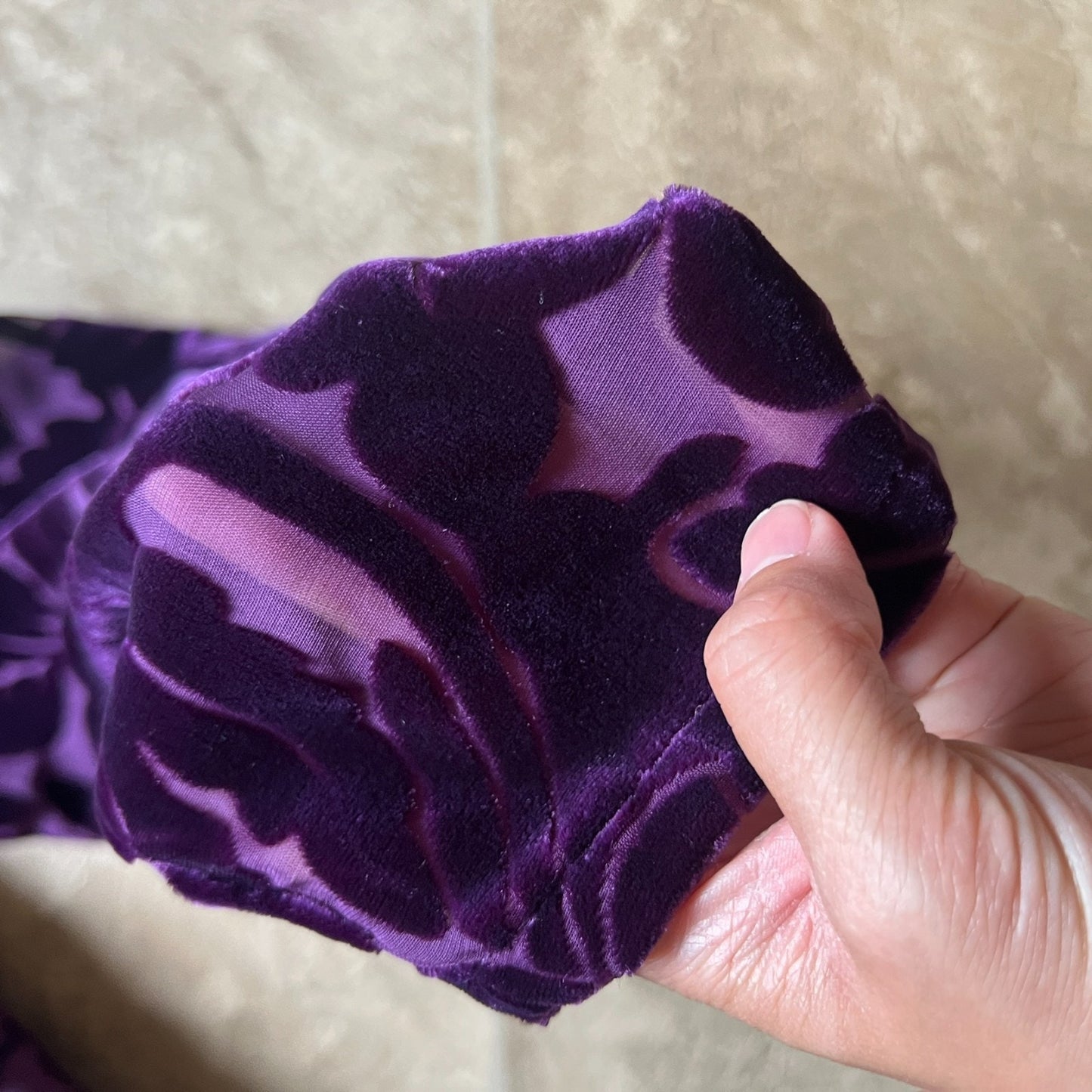 Silk Lore by Beth Terrell Womens Silk Top Size S Purple Velvet Burnout Floral