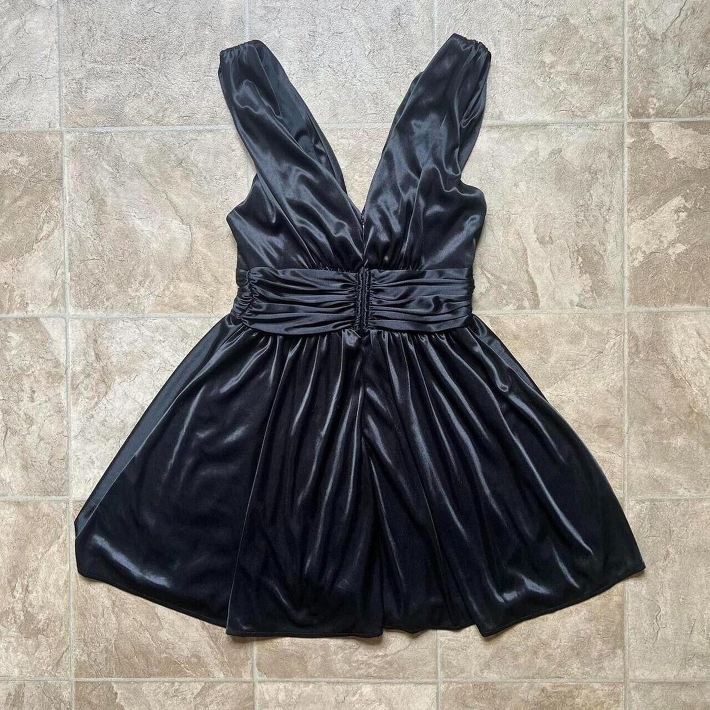 Vintage Y2K Twenty One Womens Babydoll Mini Dress Size S Black Satin Fairy Goth