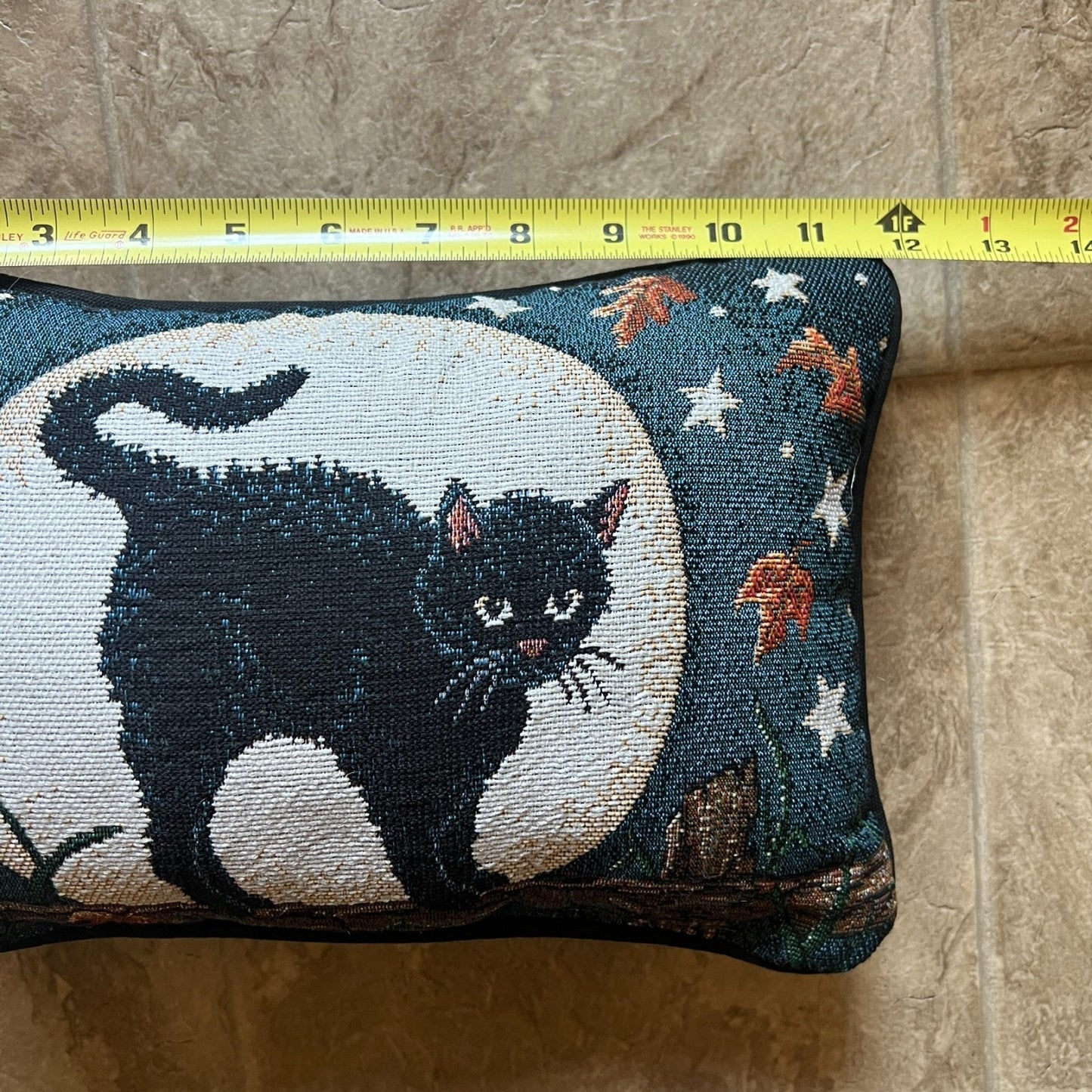 Vintage Halloween Black Cat Tapestry Throw Pillow Witchy Fall