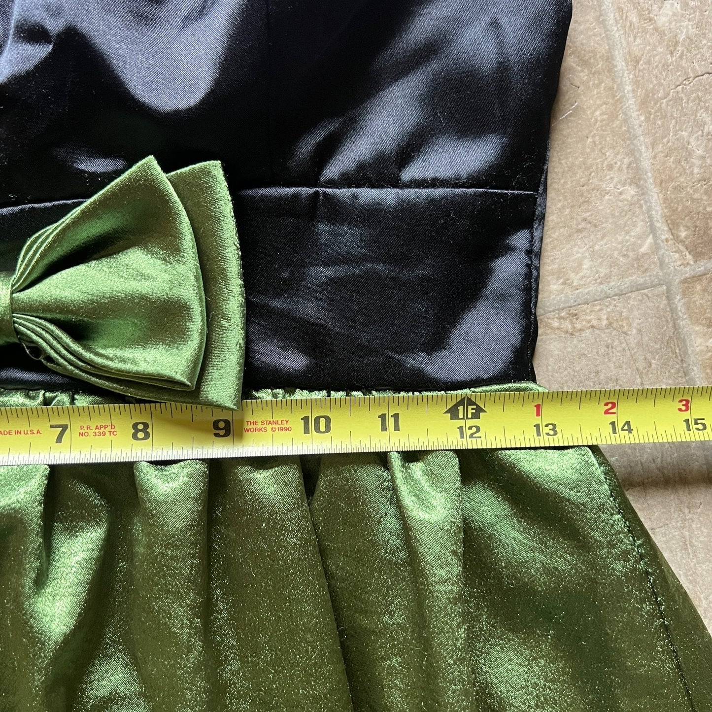 Vtg Y2K Trixxi Mini Dress Black Green Bow Bubble Hem Mall Goth Punk Hoco Party