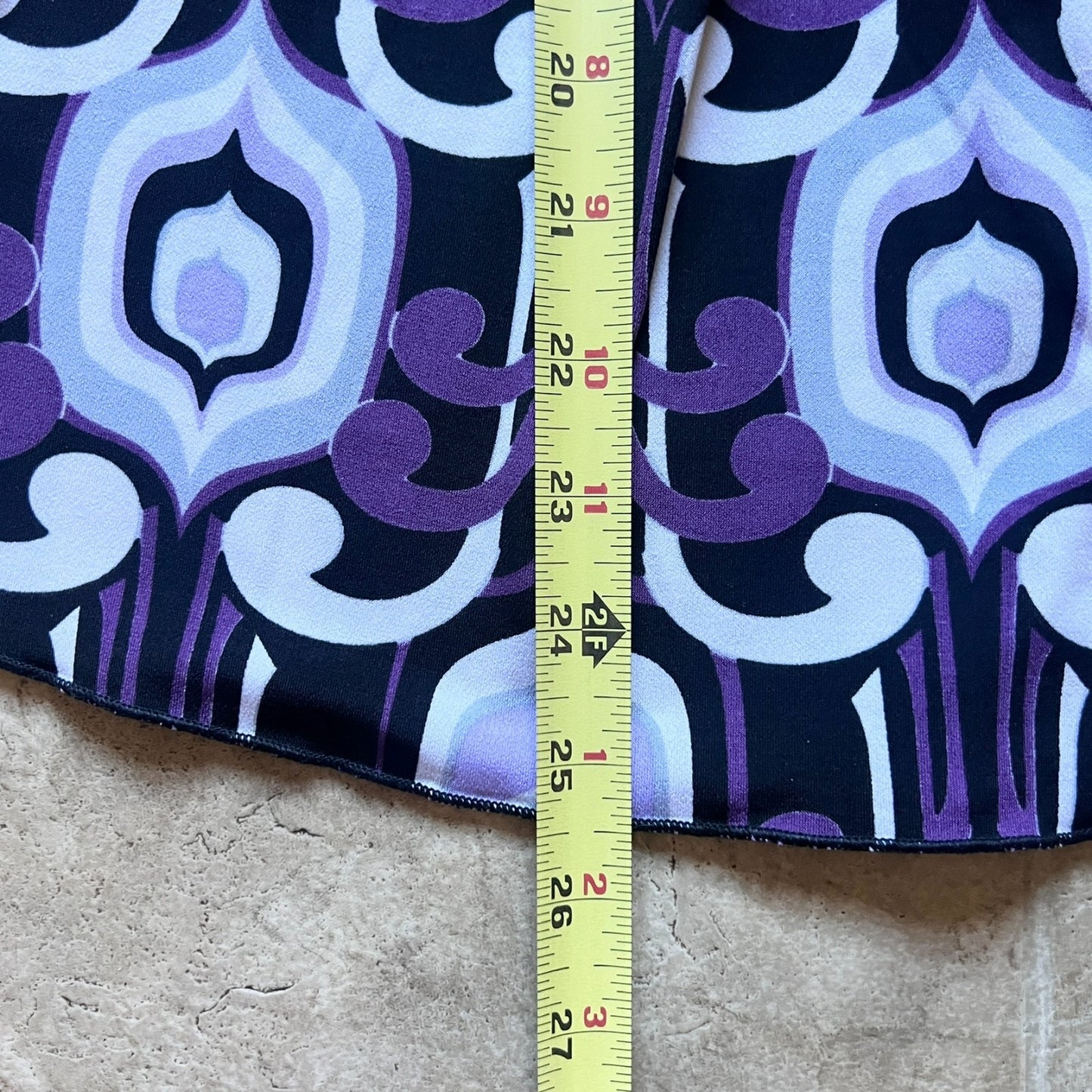 Vintage Y2K A. Byer Womens Babydoll Top Size L Black Purple Geometric Pattern Slinky Tie Back