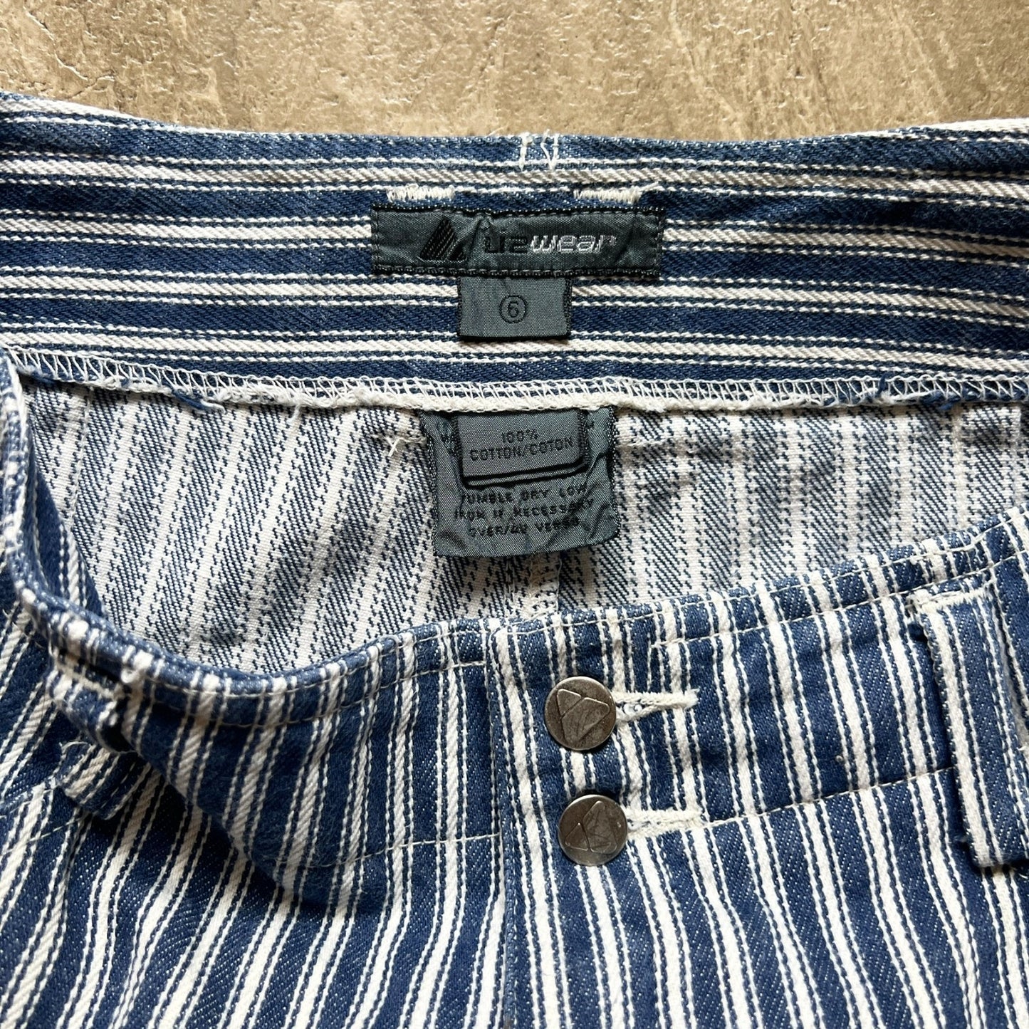Vintage 90s Lizwear Womens Striped Denim Pants High Waisted Straight Leg Blue White Nautical Coastal