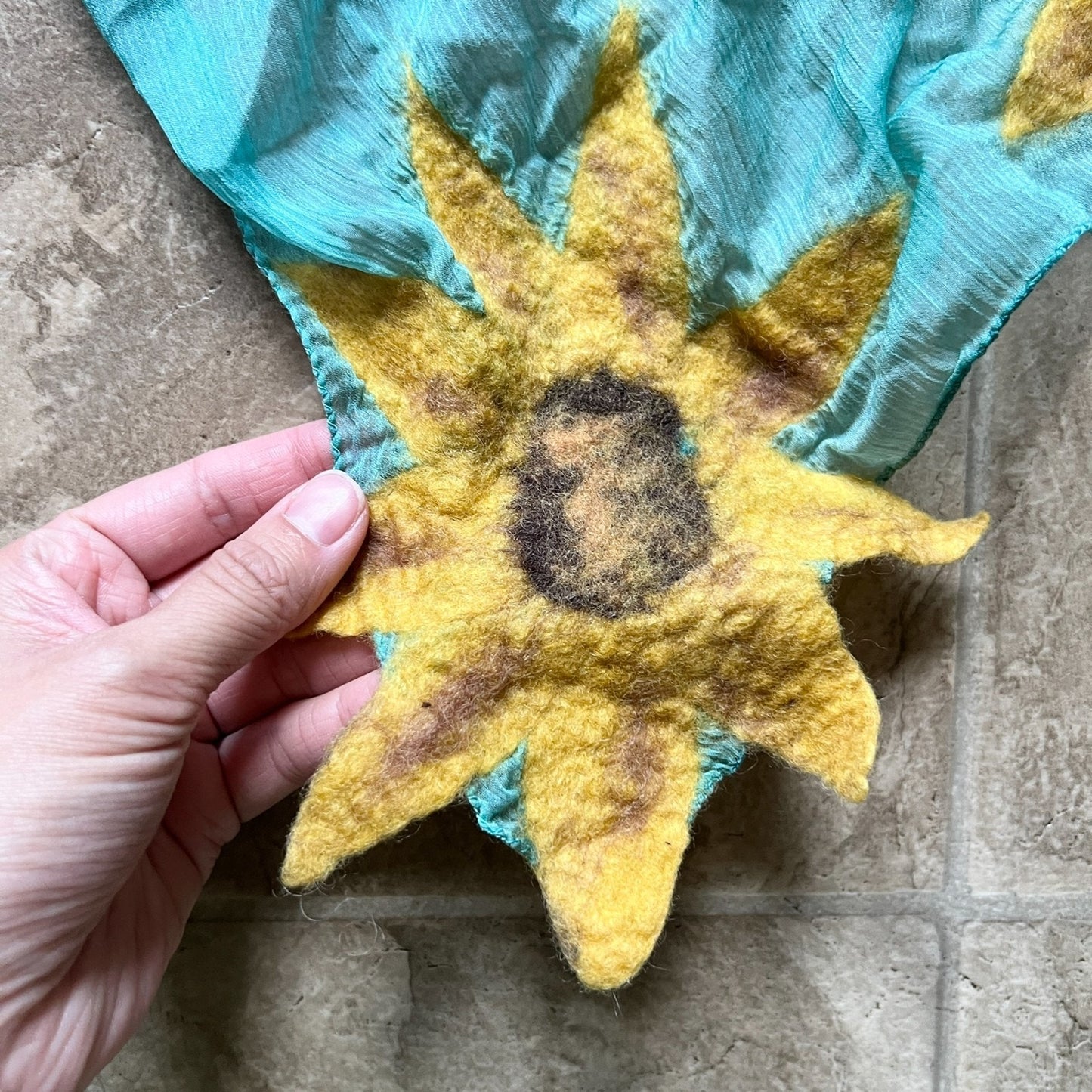 Felted Wool Sunflower Scarf Shawl Boho Artsy Festival Boho Fairy Flower Power