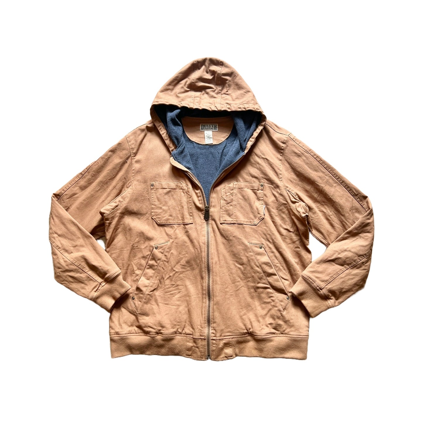 Duluth Trading Mens Canvas Work Jacket Size XL Tall Brown Fleece Lining Hooded