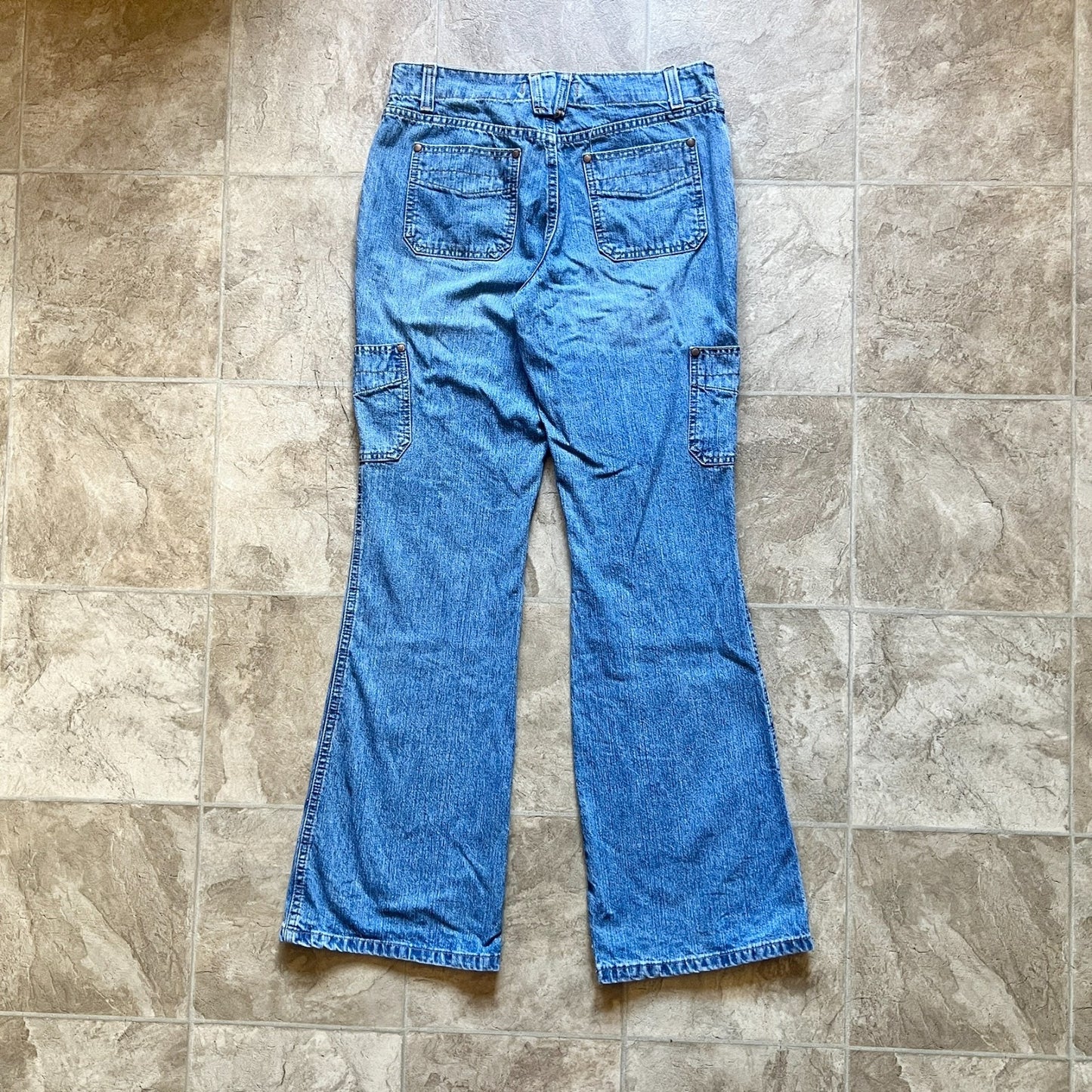 Vintage Y2K Hydraulic Womens Cargo Jeans Size 5/6 Medium Wash Wide Leg Grunge Utility