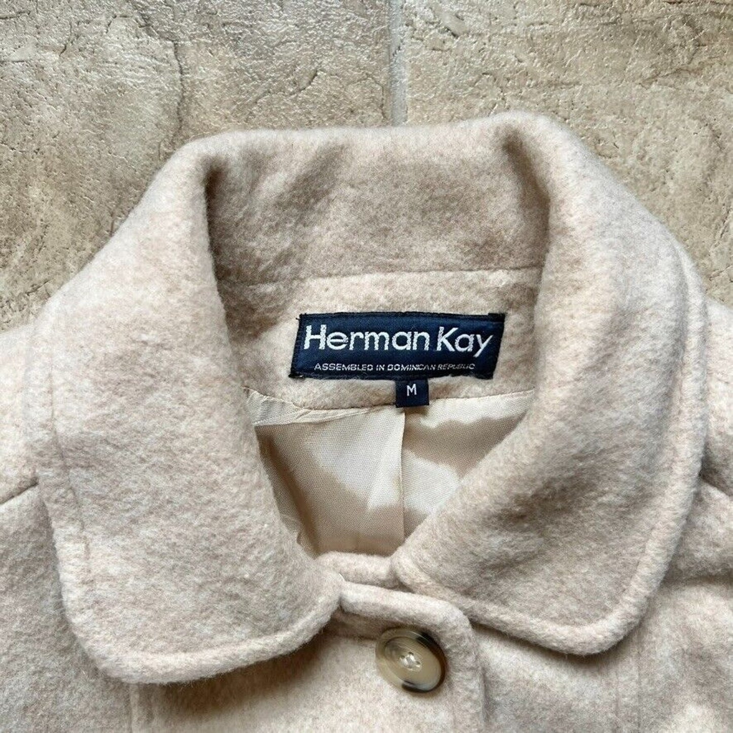 Vintage Herman Kay Womens Wool Blend Trench Coat M Beige Cream