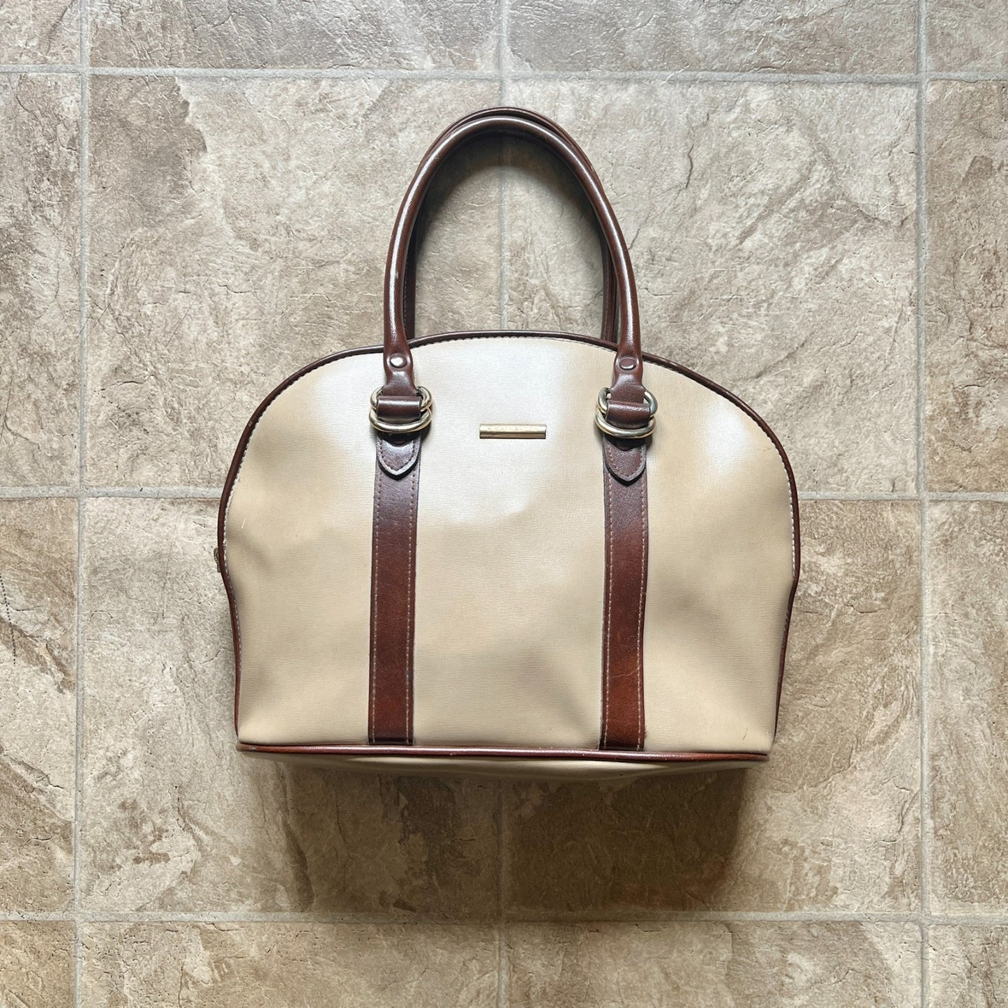 Vintage Liz Claiborne Womens Leather Handbag Tan Brown Full Zip Classic Timeless