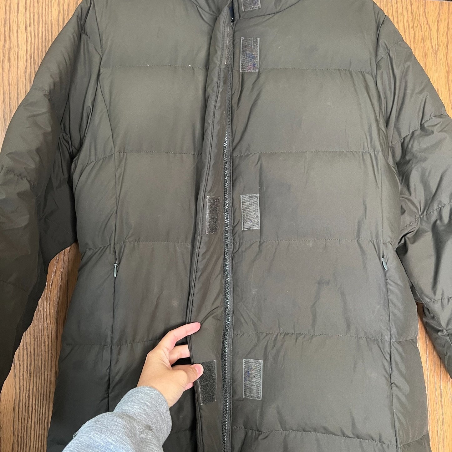 Bernado Womens Down Puffer Long Jacket Coat Size M Khaki Green Gorpcore Outdoor