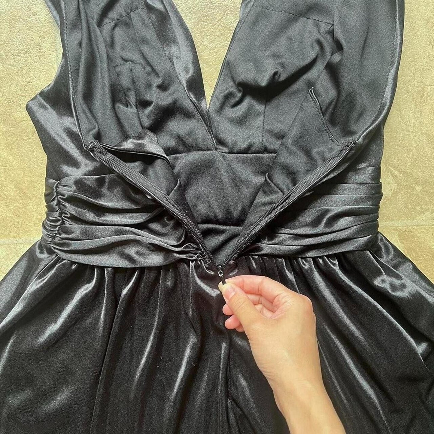 Vintage Y2K Twenty One Womens Babydoll Mini Dress Size S Black Satin Fairy Goth