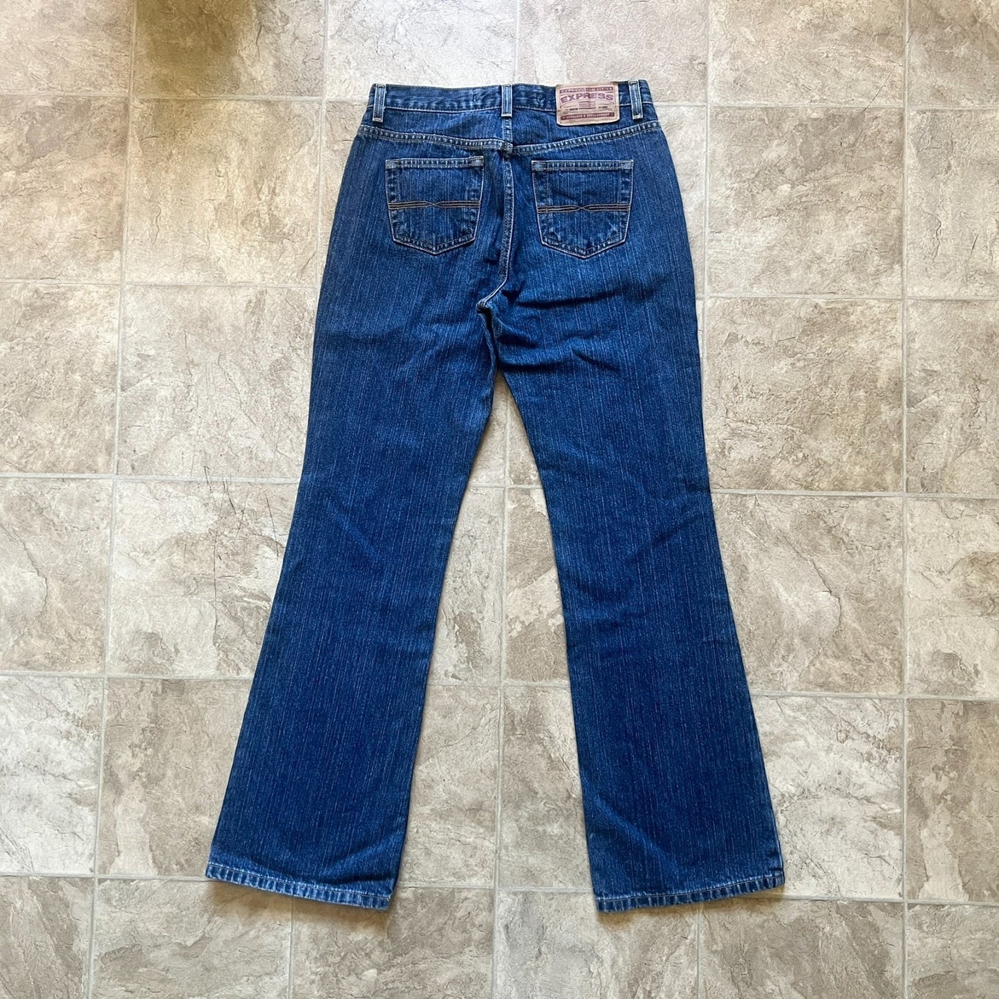 Vintage 90s Express Womens Low Rise Flare Jeans Size 5/6 Dark Wash Boho Festival