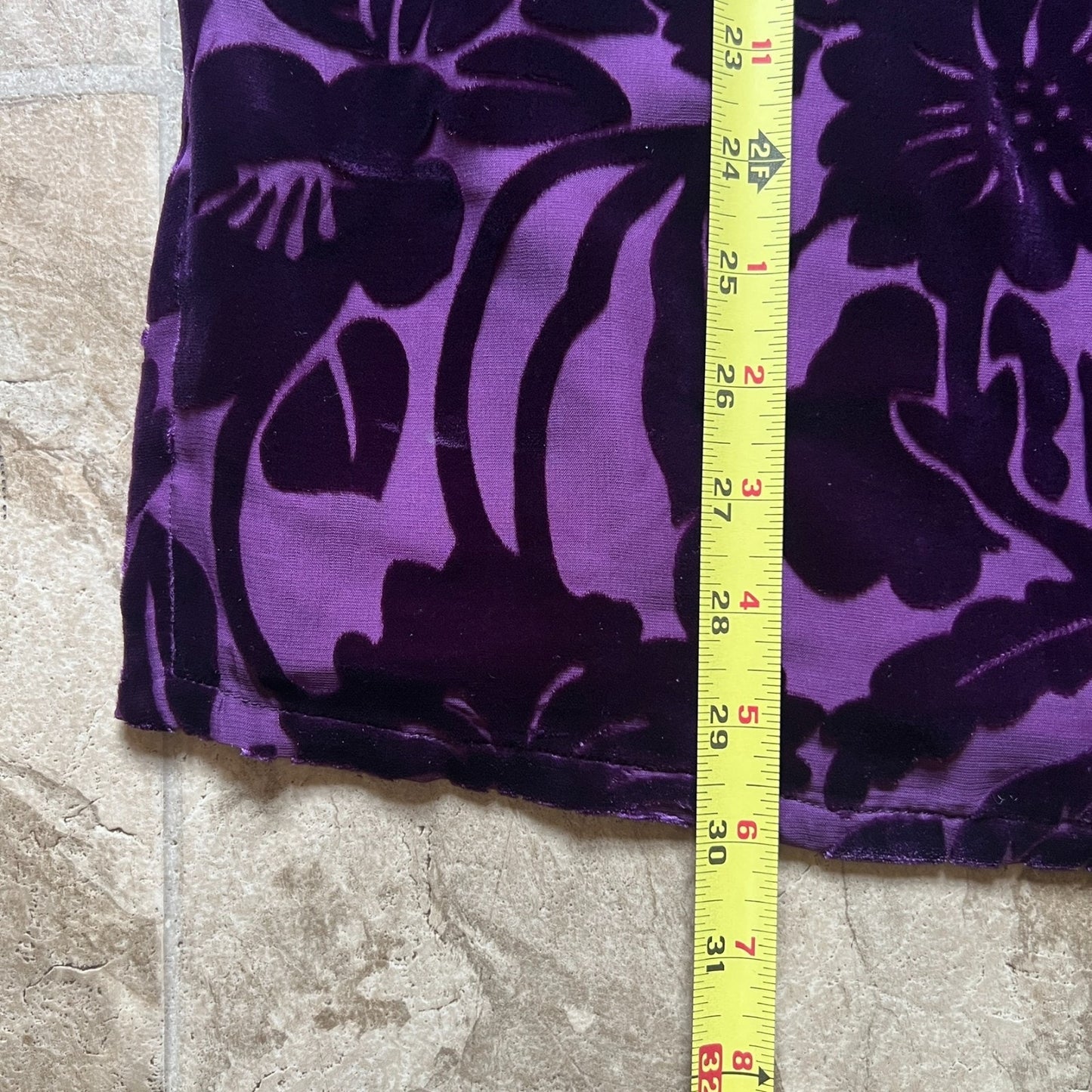 Silk Lore by Beth Terrell Womens Silk Top Size S Purple Velvet Burnout Floral