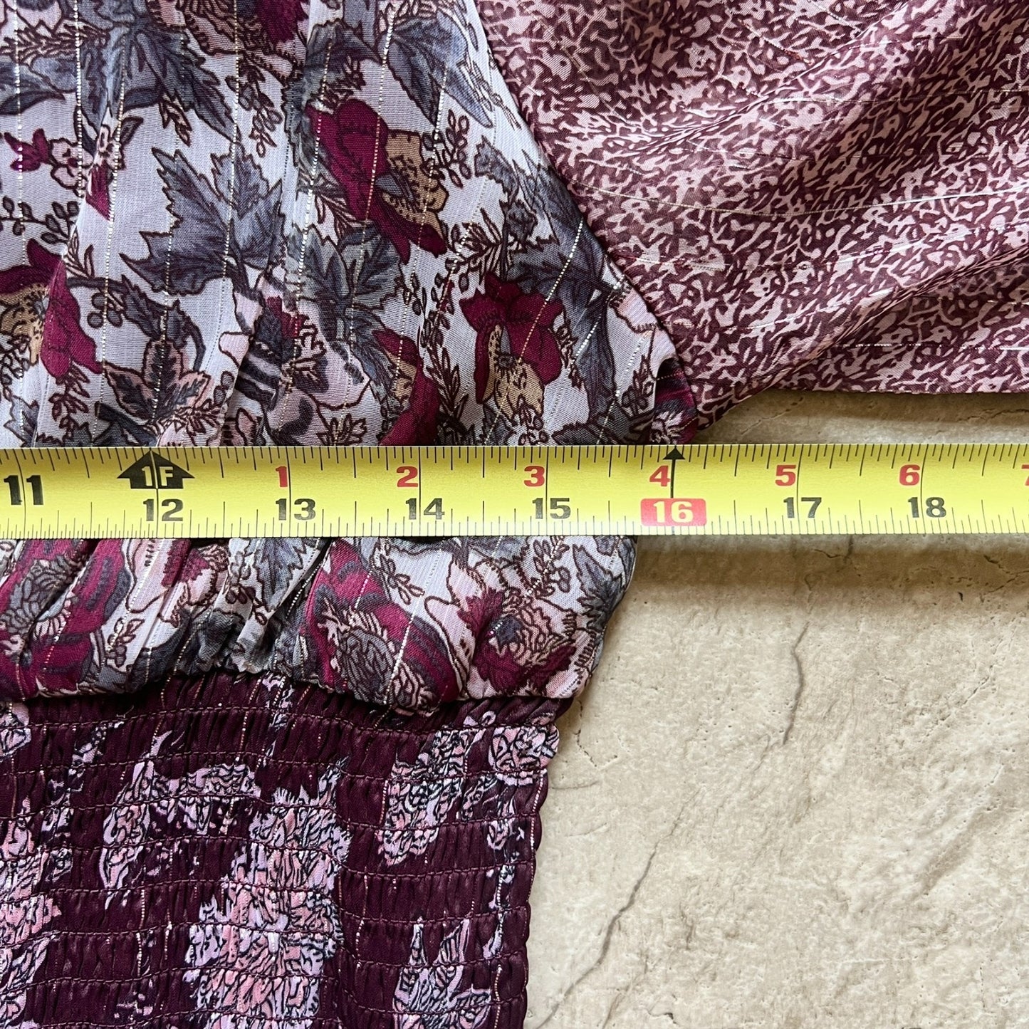 Sweet Magna Womens Maxi Dress Burgundy Purple Paisley Mixed Pattern Smocked