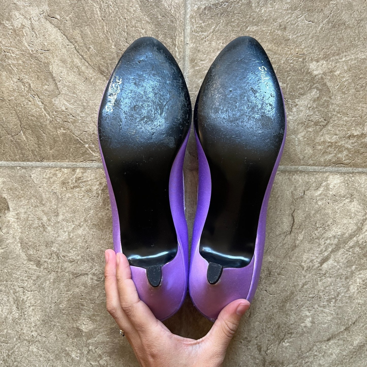 Vintage 80s Studio Six Womens Satin Kitten Heels Size 9 Lavender Purple Shiny Prom Party Wedding Bridesmaid Fairy Princess