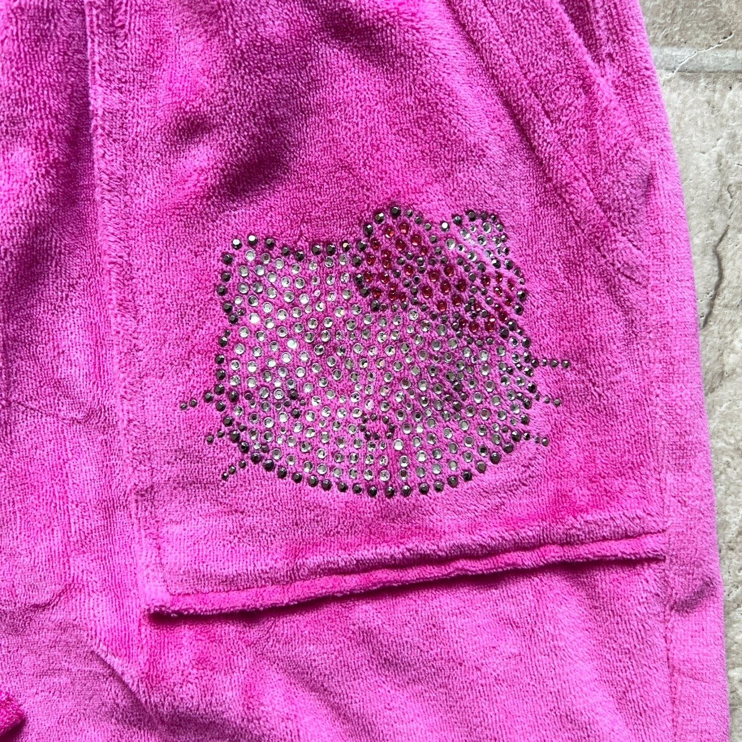 Hello Kitty Womens Tracksuit Pants Size S Hot Pink Velvet Rhinestone Baggy Y2K Kawaii