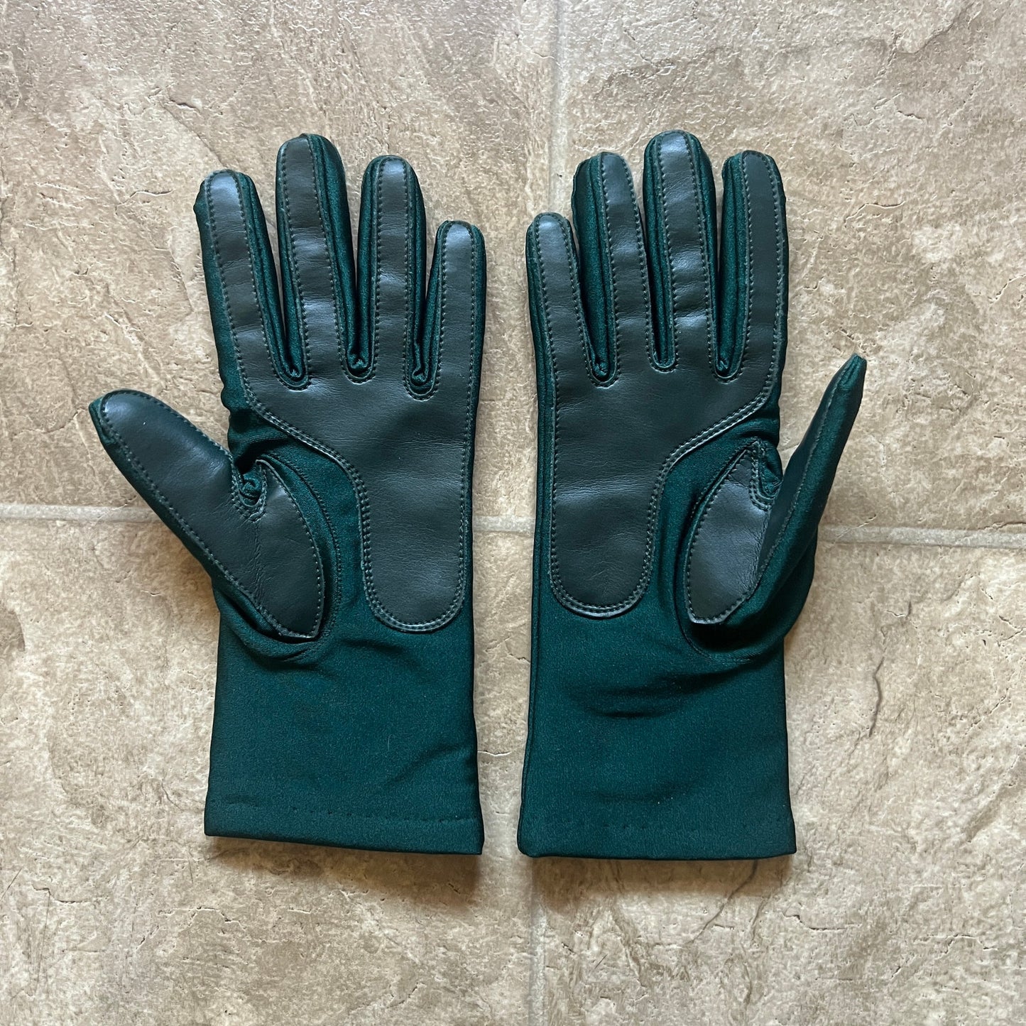 Womens 80s Style Driving Gloves Dark Emerald Green Faux Leather Lined Holiday Christmas Biker Steampunk