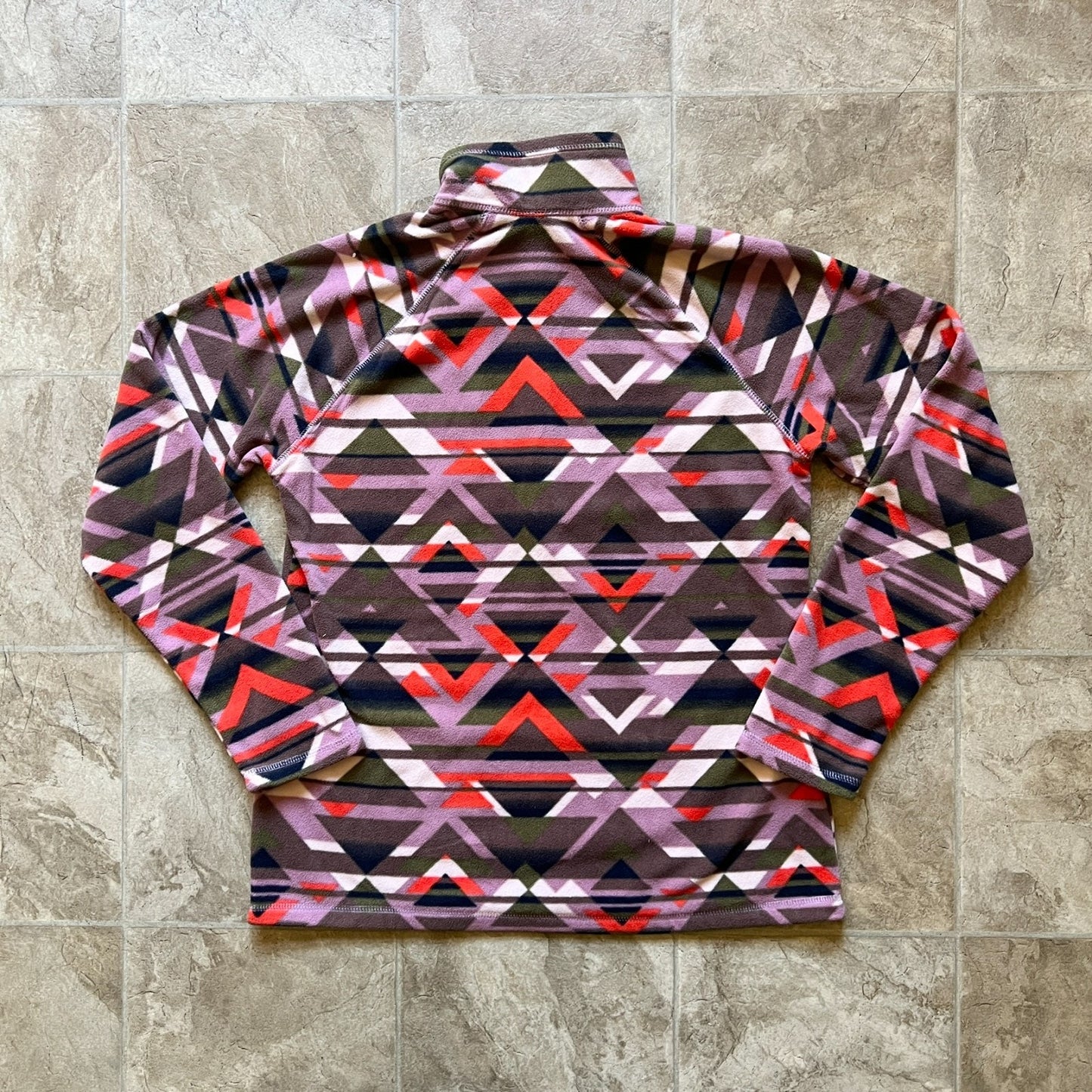 Eddie Bauer Womens Fleece 1/4 Zip Sweater Size M Multi-color Geometric Tribal Mountain Outdoor Hiking