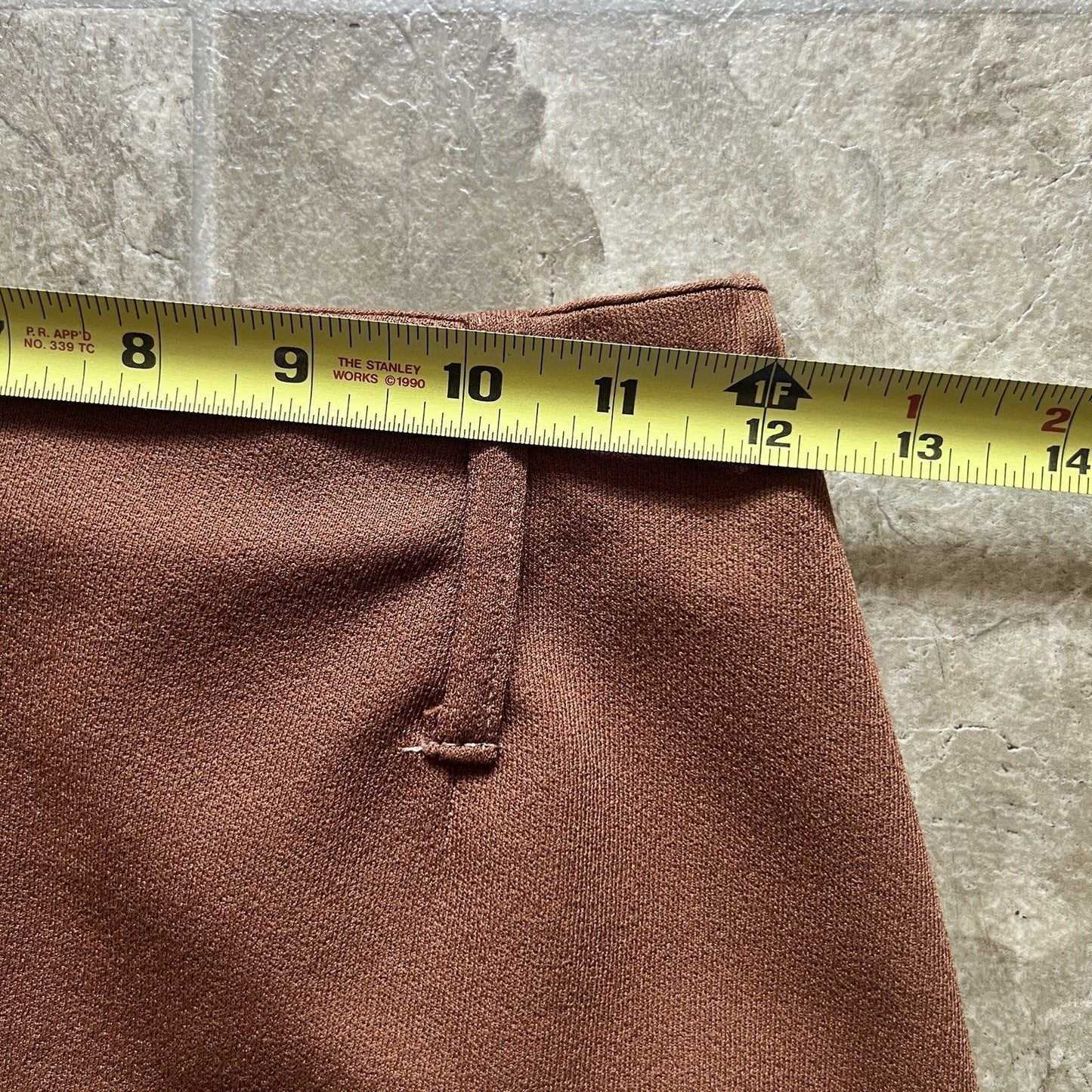Vtg 70s Mini Skirt Camel Brown Belt Loops Academia Indie Western Classic Preppy