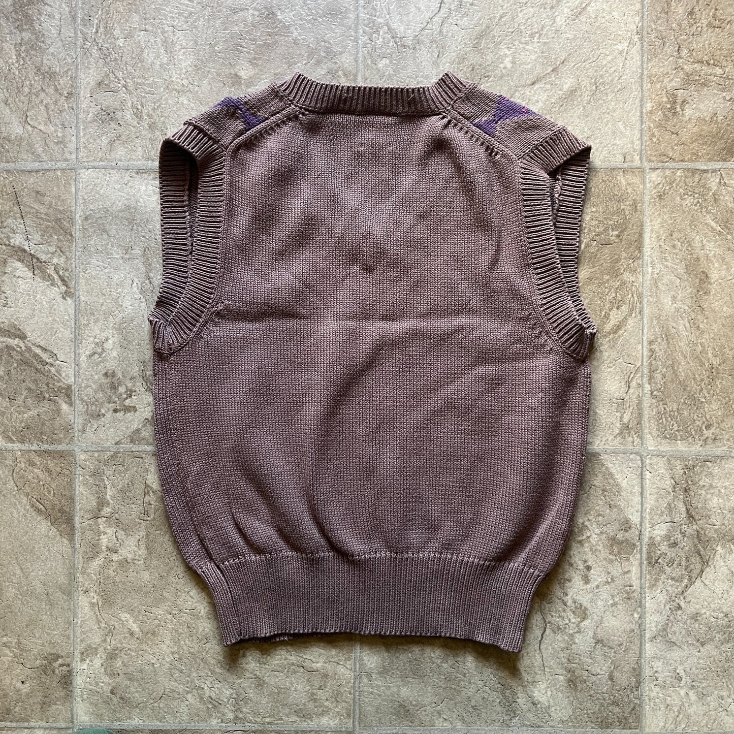 Vintage 90s Flair Harbour Womens Sweater Vest Size S Brown Purple Argyle Preppy Academia