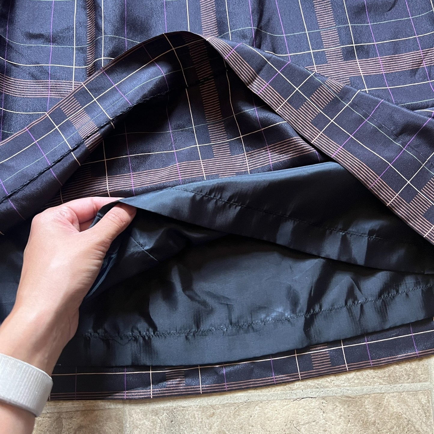 Vintage 90s Breckenridge Womens Plaid Midi Skirt Black Brown Pleated Tie Dark Academia