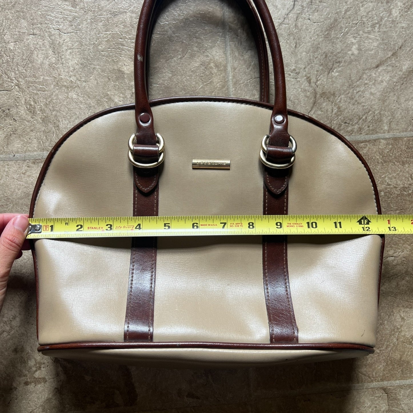 Vintage Liz Claiborne Womens Leather Handbag Tan Brown Full Zip Classic Timeless