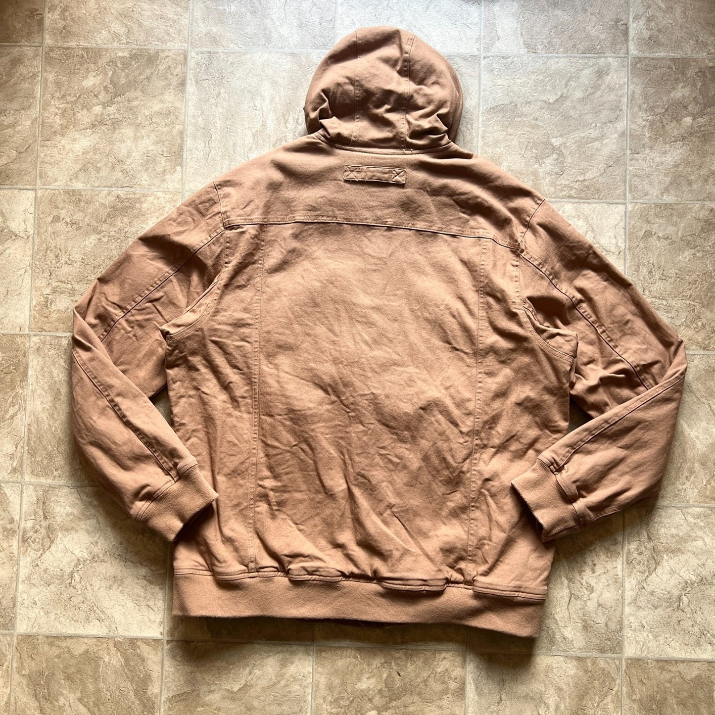 Duluth Trading Mens Canvas Work Jacket Size XL Tall Brown Fleece Lining Hooded