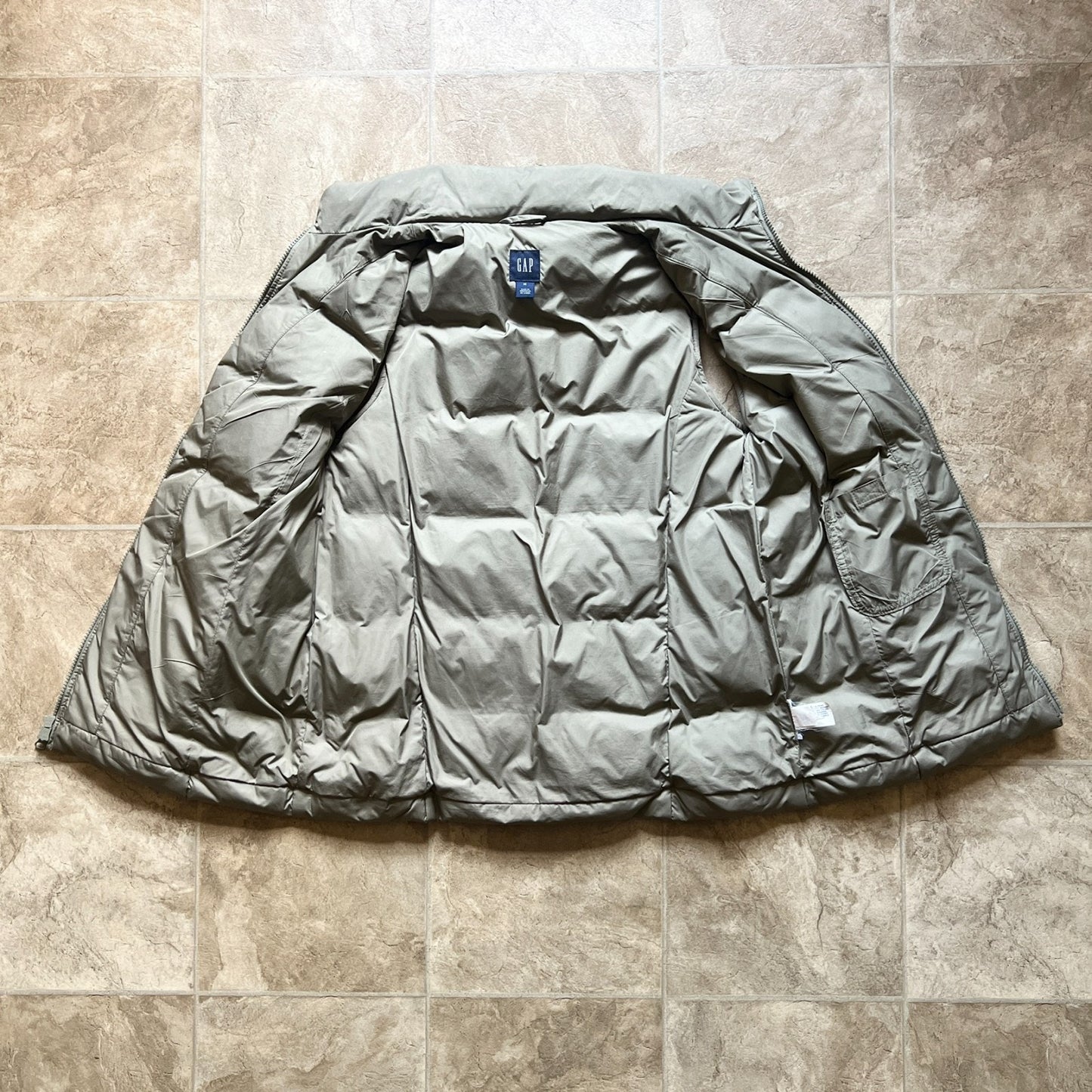 Vintage Y2K Gap Womens Down Filled Puffer Vest Size M Olive Green Thick Light-weight