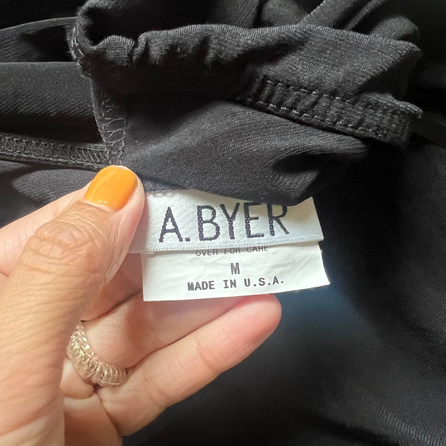 Vintage Y2K A. Byer Womens Asymmetric Midi Skirt Size M Black Slinky Stretchy Ribbon Bow Witchy Fairy Goth